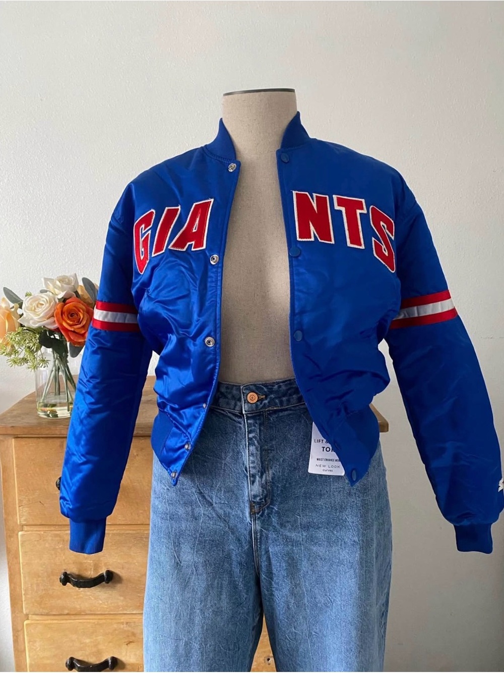 STARTER Royal Blue Giants Bomber Jacket with Red & White Accents